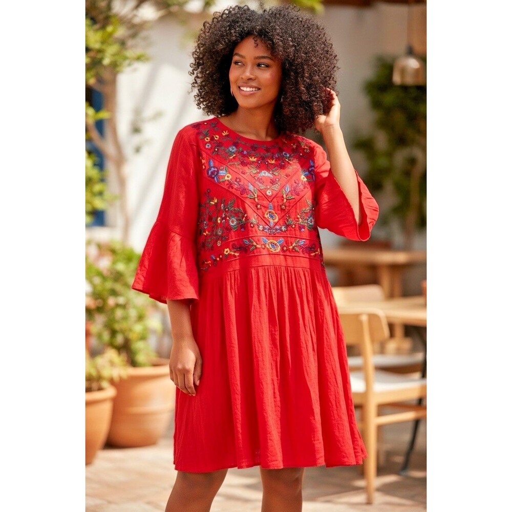 Umgee NEW embroidered flutter sleeve summer knee length dress XL boho peasant